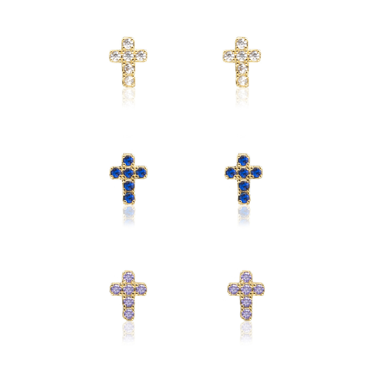 Set of 3 Crystal Cross Earrings